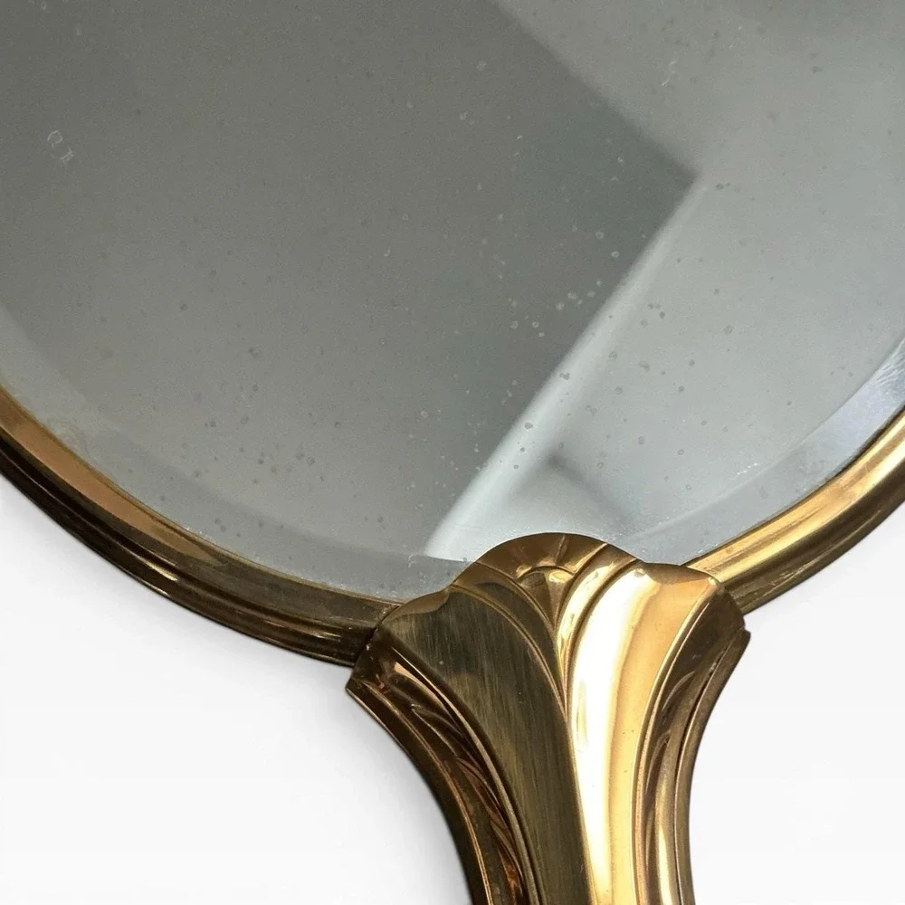 VTG Austrian Style Petit Point Floral Vanity Hand Mirror Gold Tone‎ 14